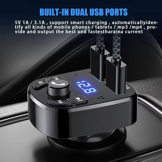 Car Hands-Free Bluetooth 5.0 FM Transmitter – MP3 Player & Dual USB Fast Charger
