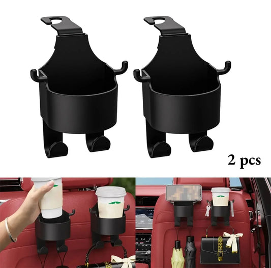 2PCS Car Seat Headrest Hook Hanger – Universal Storage Organizer with Cup Holder