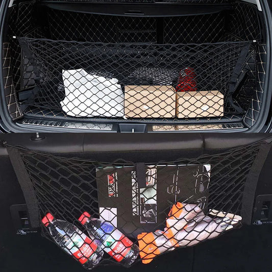 Car Mesh Elastic Nylon Trunk Organizer – Double Layer Rear Cargo Storage Net