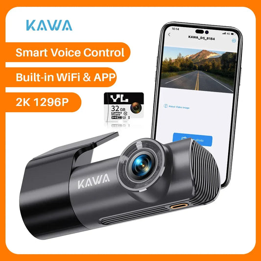 2K Dash Camera – KAWA D5 DVR Car Video Recorder with Voice Control, Night Vision & WiFi APP