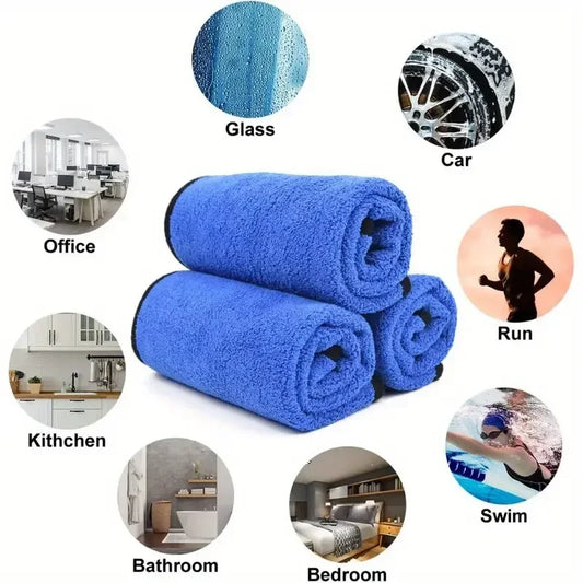 1-4pcs Microfiber Car Washing Towels – Soft, Quick-Drying, Double-Layer Cleaning Cloths (500GSM)