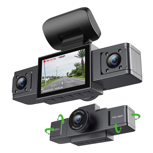 3-Channel Dash Cam – Triple Lens Car Video Recorder with 24H Parking Monitor