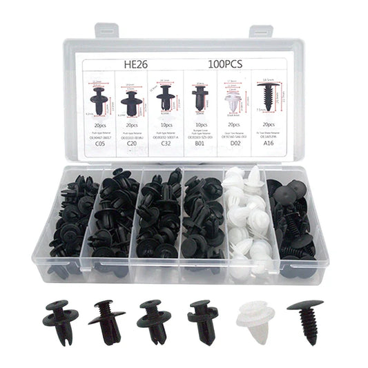 100pcs Auto Fastener Clip Kit – Fender Rivet & Body Push Retainer Clips