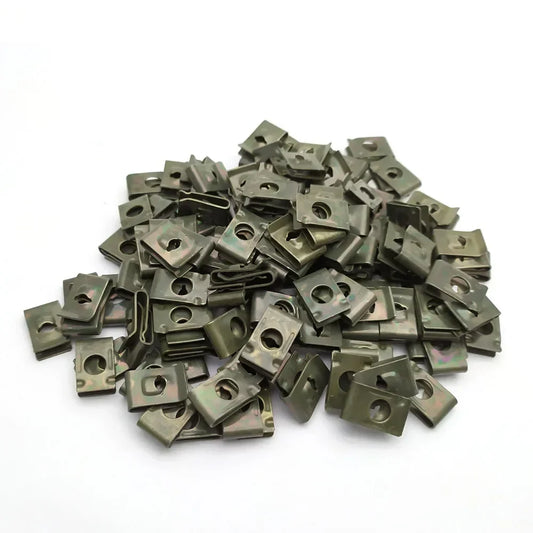 50/30/20/10pcs Car & Motorcycle U-Type Metal Retainer Clips – Army Green Self-Tapping Bumper Fastener