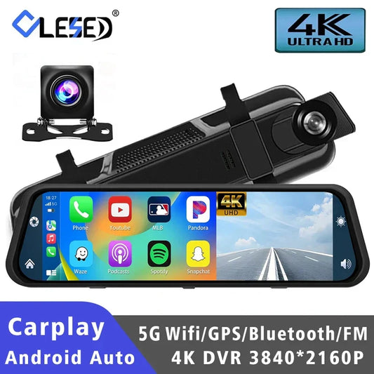 10" Dash Cam – 4K Rear View Mirror DVR with CarPlay & Android Auto